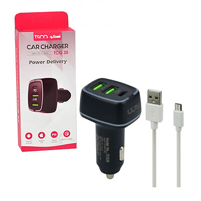 شارژر فندکی تسکو مدل TCG 35 3A 18W PD به همراه کابل MicroUSB ا TSCO TCG 35 3A 18W PD Car Charger with MicroUSB Cable