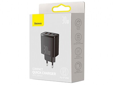 شارژر دیواری فست بیسوس 30 وات Baseus Compact Quick Charger 2U+C EU CCXJ-E01