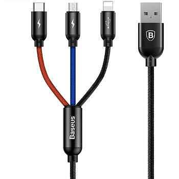 کابل تبدیل USB به microUSB/USB-C /لایتنینگ بیسوس مدل CAMLT-BSY01 طول 1.2 متر