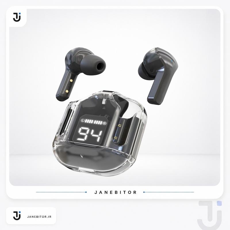 هندزفری بلوتوثی شیشه‌ای مدل Ultrapods (شفاف LED)