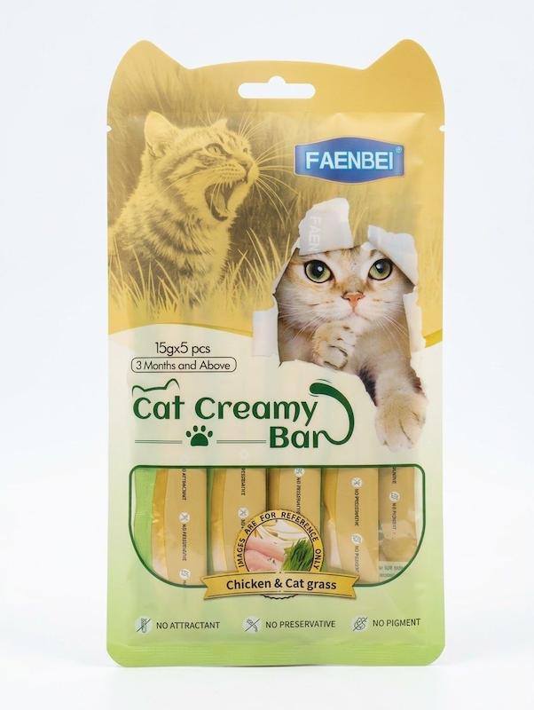 بستنی گربه فنبی با طعم مرغ و گرس کت CHICKEN & CAT GRASSساشه 15 گرمی بسته 5 عددی