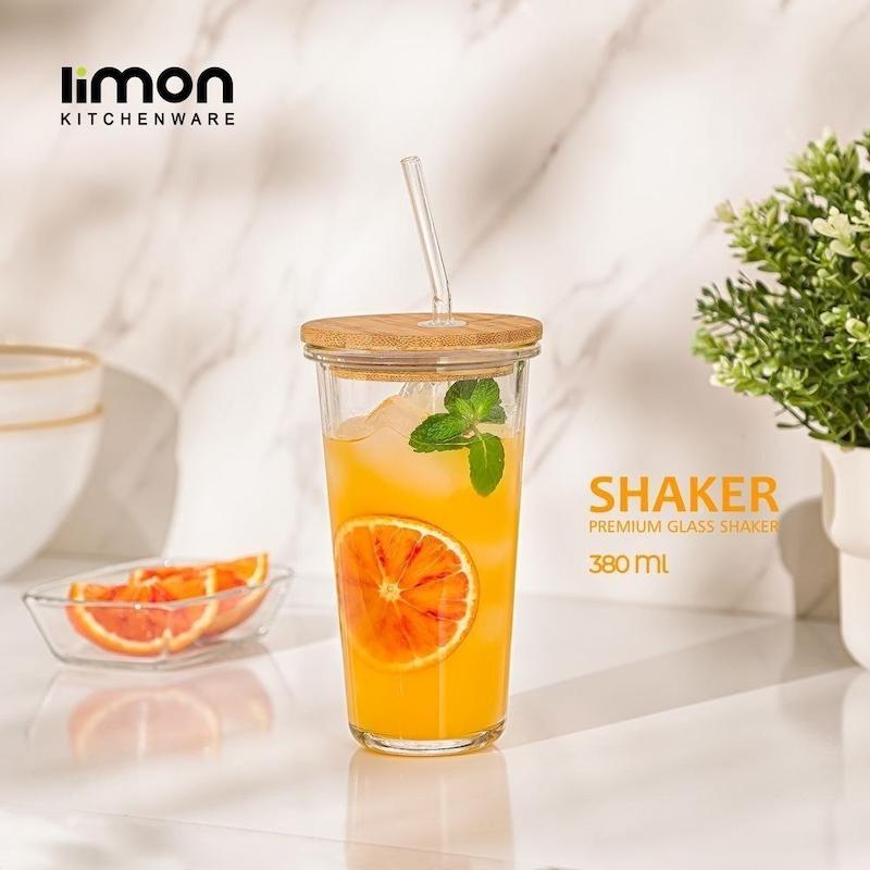 لیوان شیشه ای درب چوبی جدید شیکر لیمون 251559