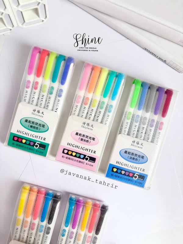 هایلایترهای دو سر برند shiyiwen پک ۵ عددی