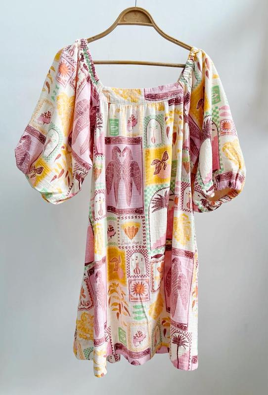 پیراهن لینن آستین بادکنکی 