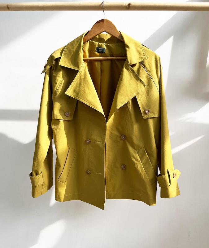 ترنچ کت کوتاه خردلی زیتونی 