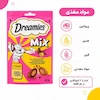تشویقی گربه دریمیز مدل Snack With Beef and Chese وزن 60 گرم، طعم گوشت و پنیر، روکش دار با بافت ترد و درون نرم، مناسب گربه بالغ، حاوی ویتامین و مینرال