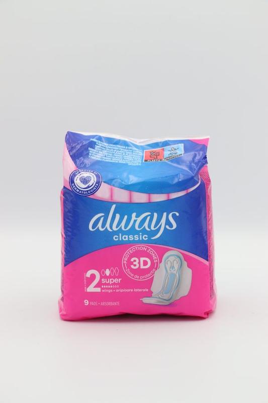 نوار بهداشتی آلویز Always Classic Super سایز 2 بالدار بسته 9 عددی