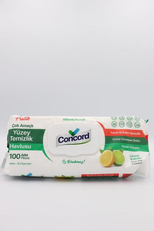 دستمال مرطوب و جرم‌گیر سطوح کنکورد لیمو ۱۰۰ عددی (Concord Lemon Surface Wipes)