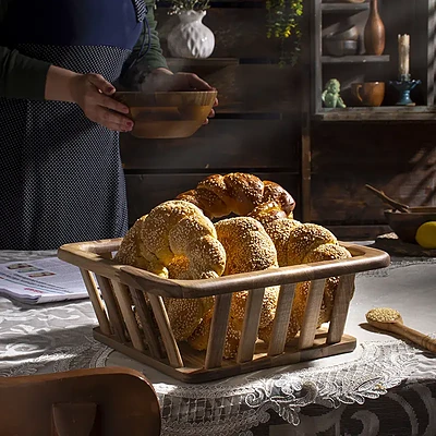 خرید سبد نان و میوه مربع چوب گردو