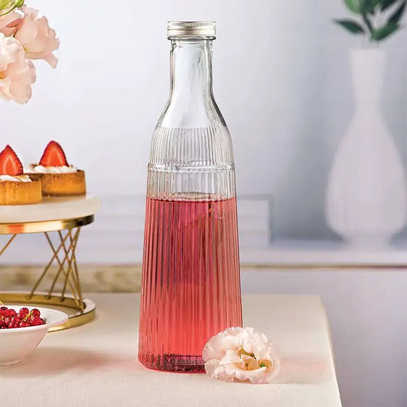 بطری آب شیشه ای لیمون درب استیل لیمون 