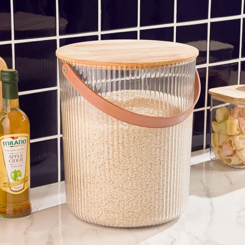 سطل شیاردار درب چوبی 12 لیتر لیمون با بدنه اکرولیکی کد: 2455