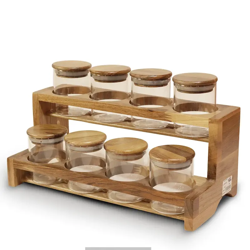 ست ادویه 8 تایی چوب گردو با شیشه پیرکس 3 میل برند اما هوم