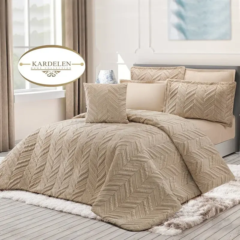 ست روتختی دو نفره رنگ بژ و قهوه‌ای روشن