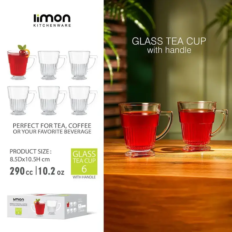 ست 6 عددی لیوان پایه دار شیشه ای لیمون شیاردار