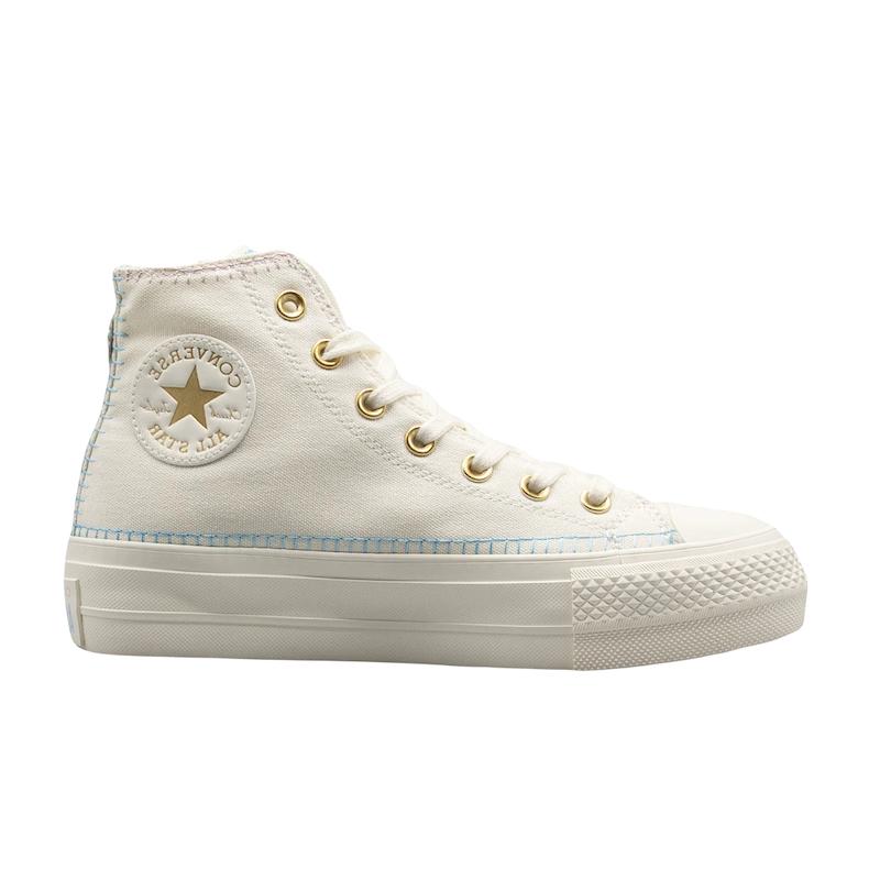 کانورس پلتفرم سفید طلایی گلدوزی ساقدار | Converse Platform White Gold Embroidery Hightop