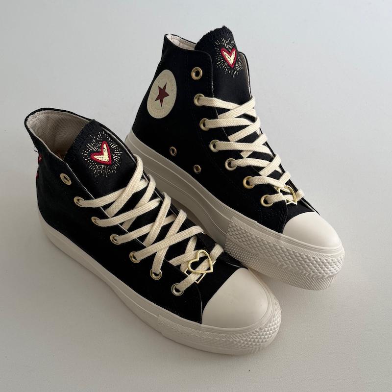کانورس پلتفرم مشکی قلبی ساقدار | Converse Platform Hearts Black Hightop