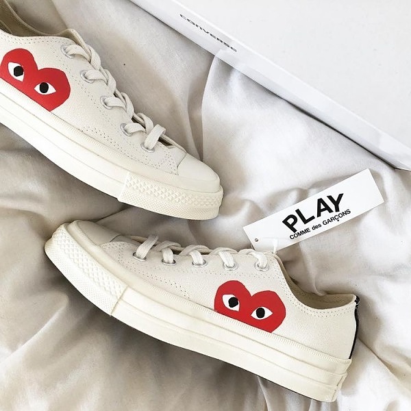 کتونی کانورس و ونس اورجینال | Converse x Comme des Garçons PLAY Chuck 70  High Top Cream/کانورس پلی بدون ساق کرم