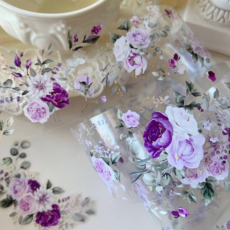 رول PET tape گل های بنفش طلاکوب