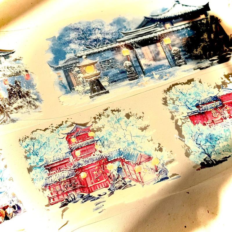 رول PET tape منظره زمستونی Red Wall Winter Snow 