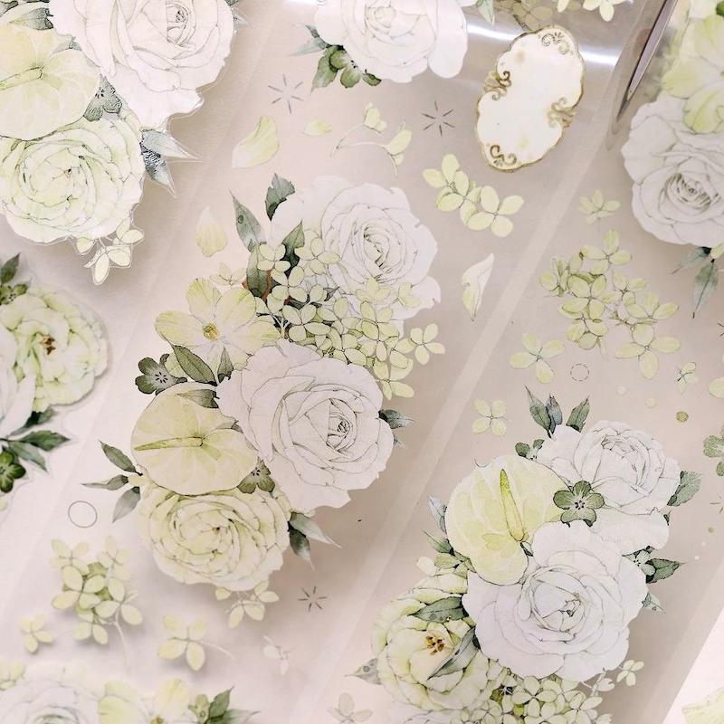 رول استیکر PET tape گل سری Green Forest Flowers 
