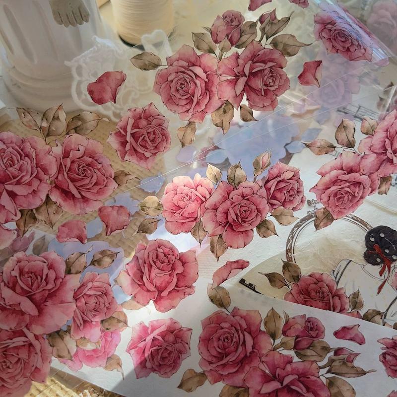 رول استیکر PET tape گل سری Vintage Pink Rose