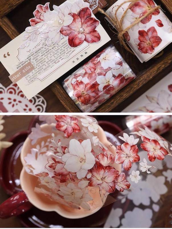 رول استیکر گل اورجینال PET tape سری ِ Crimson’s Flowers 