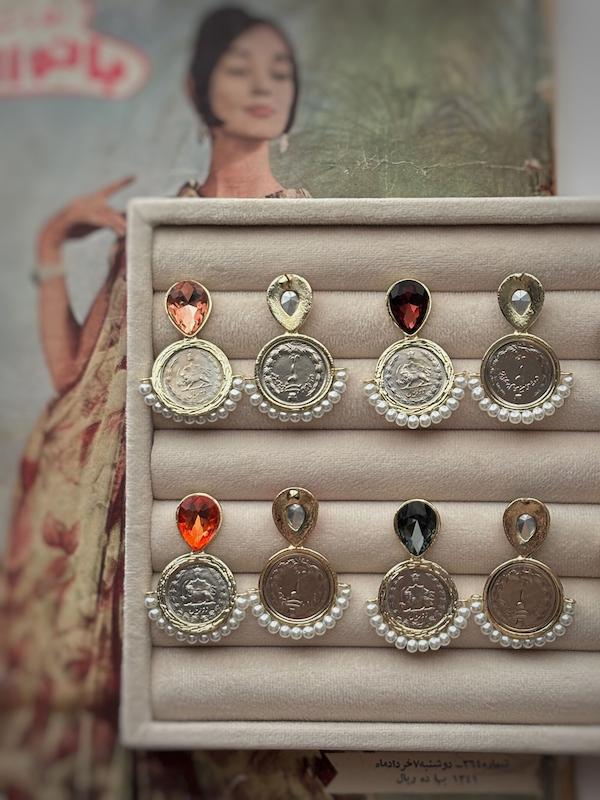گوشواره سکه نگین دار مرواریدی