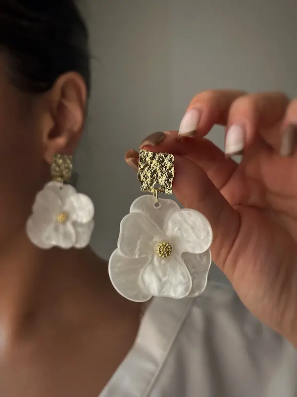 گوشواره آویز گل 2 لایه گرد