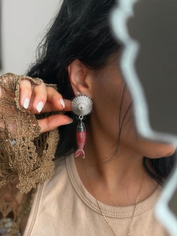 گوشواره ماهی نقره ای