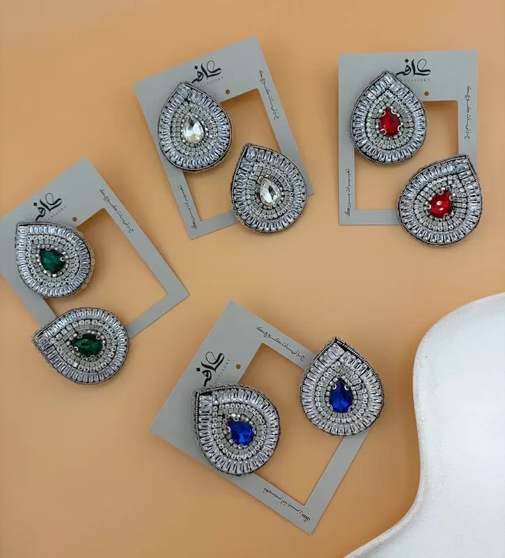 گوشواره جواهری دست ساز اشکی