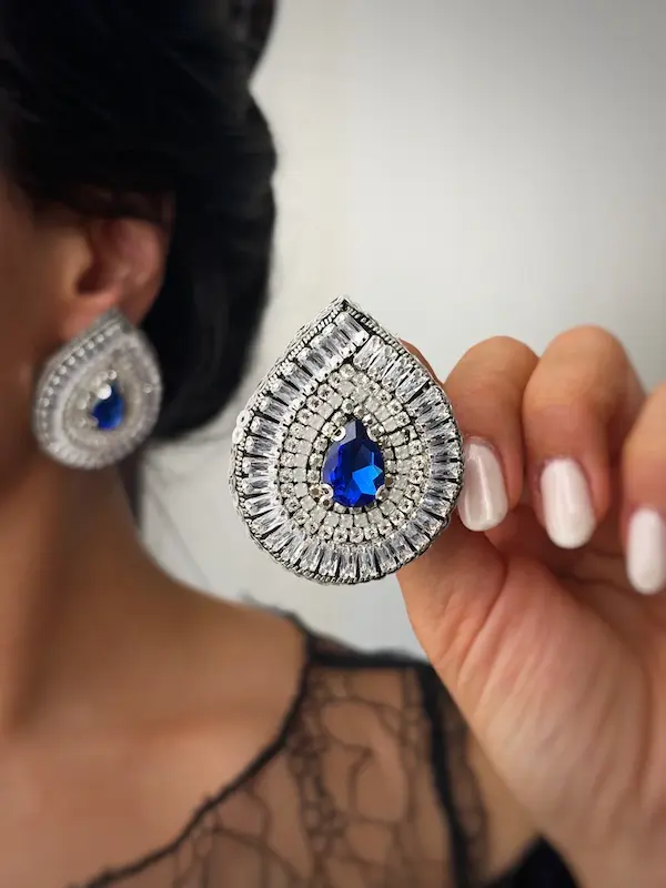 گوشواره جواهری دست ساز اشکی