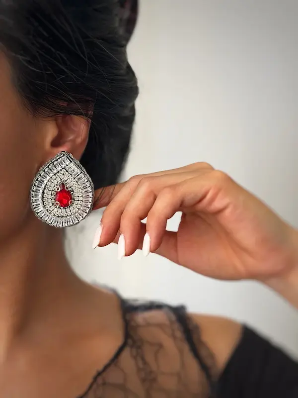 گوشواره جواهری دست ساز اشکی
