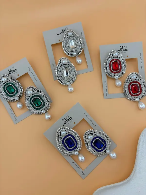 گوشواره جواهری دست ساز مرواریدی
