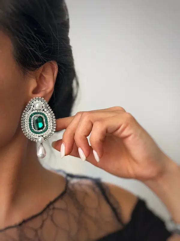 گوشواره جواهری دست ساز مرواریدی
