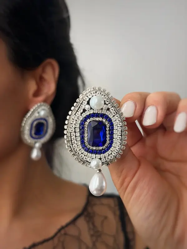 گوشواره جواهری دست ساز مرواریدی