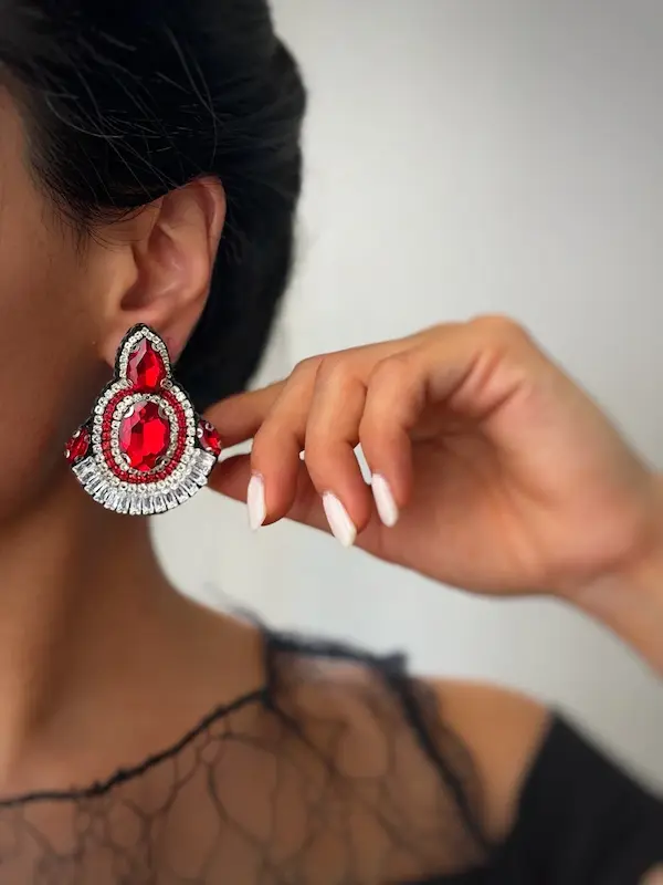 گوشواره جواهری دست ساز نگین دار