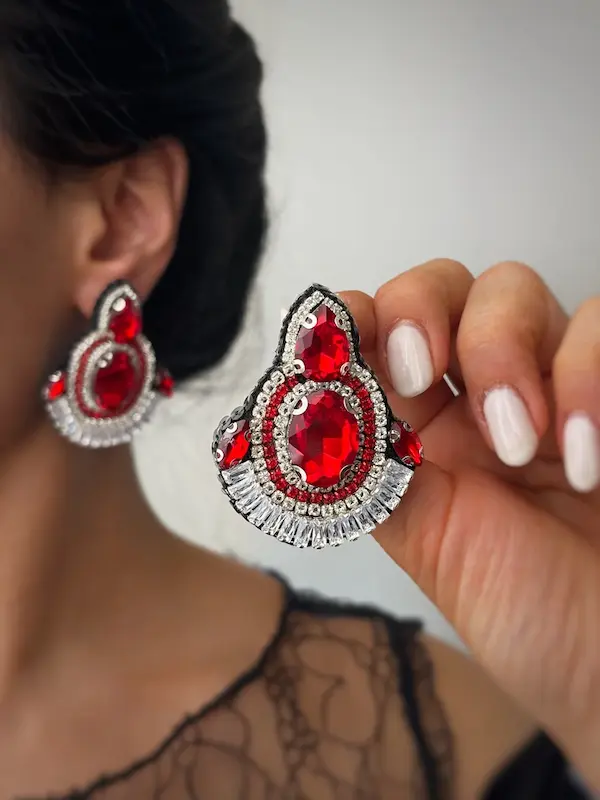گوشواره جواهری دست ساز نگین دار