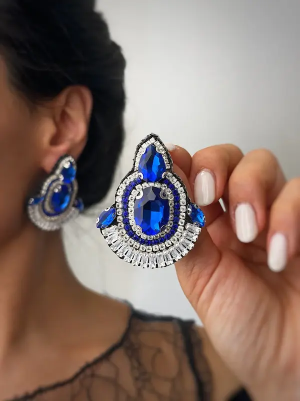گوشواره جواهری دست ساز نگین دار