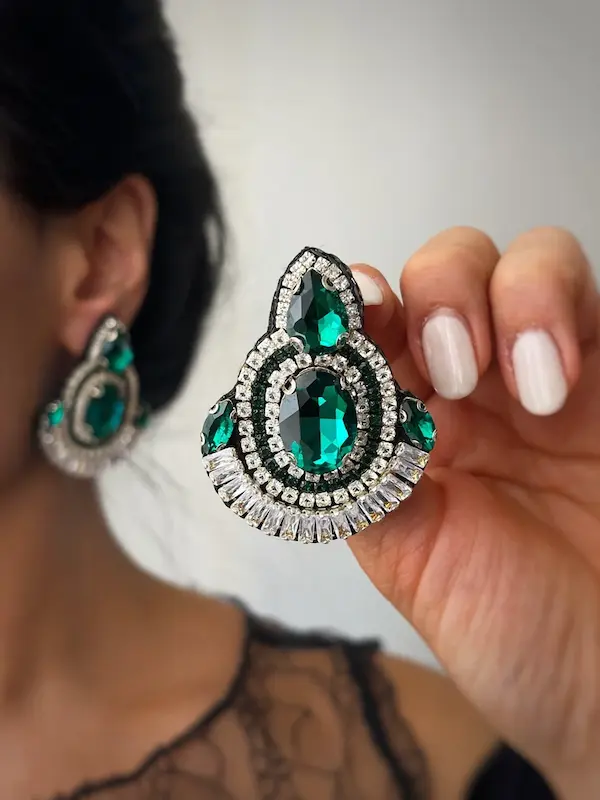 گوشواره جواهری دست ساز نگین دار