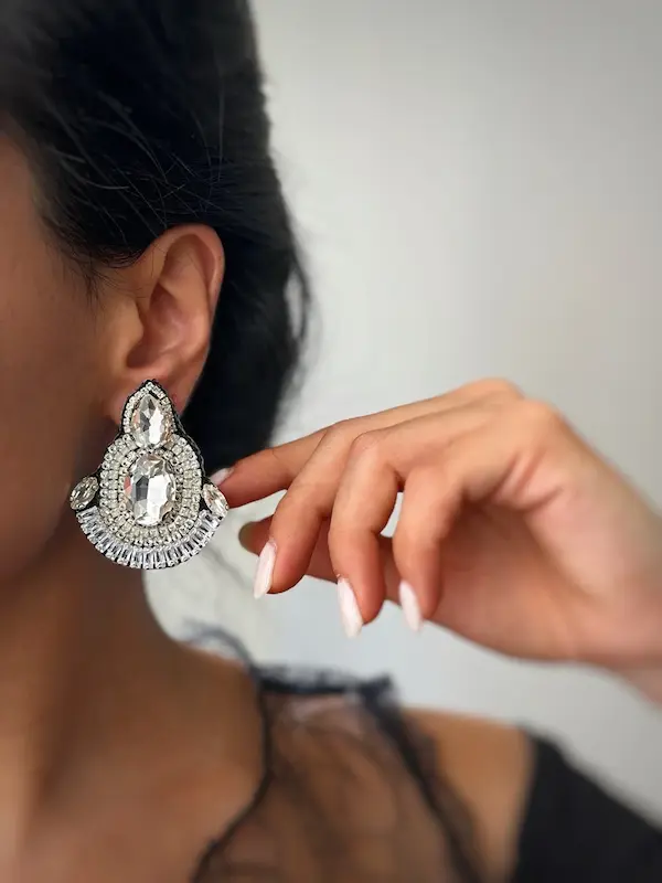 گوشواره جواهری دست ساز نگین دار