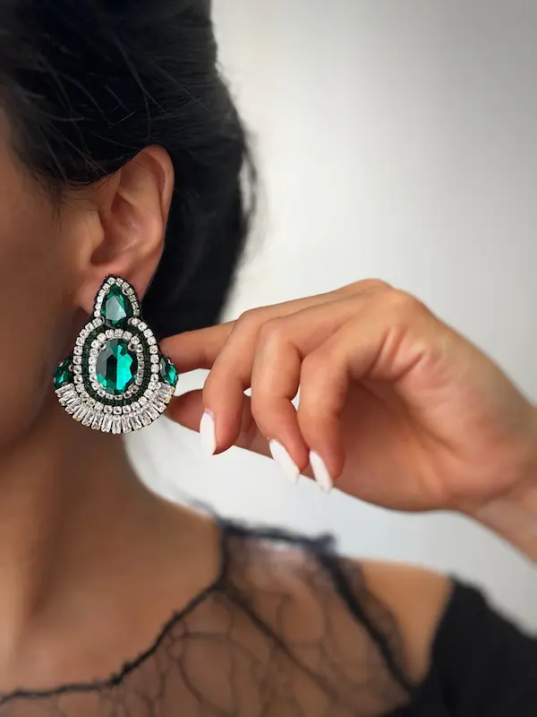 گوشواره جواهری دست ساز نگین دار