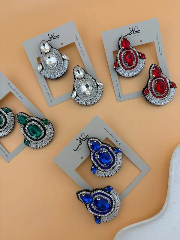 گوشواره جواهری دست ساز نگین دار