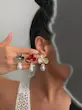 گوشواره گل نیمه میناکاری رنگی اویز مروارید