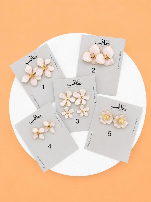 گوشواره های گل سفید صورتی میناکاری