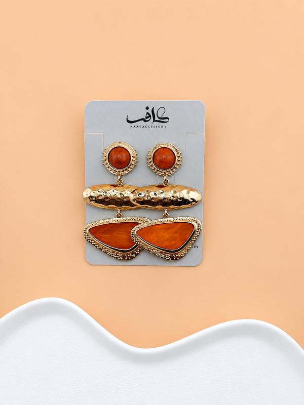 گوشواره سنگی نارنجی طلایی