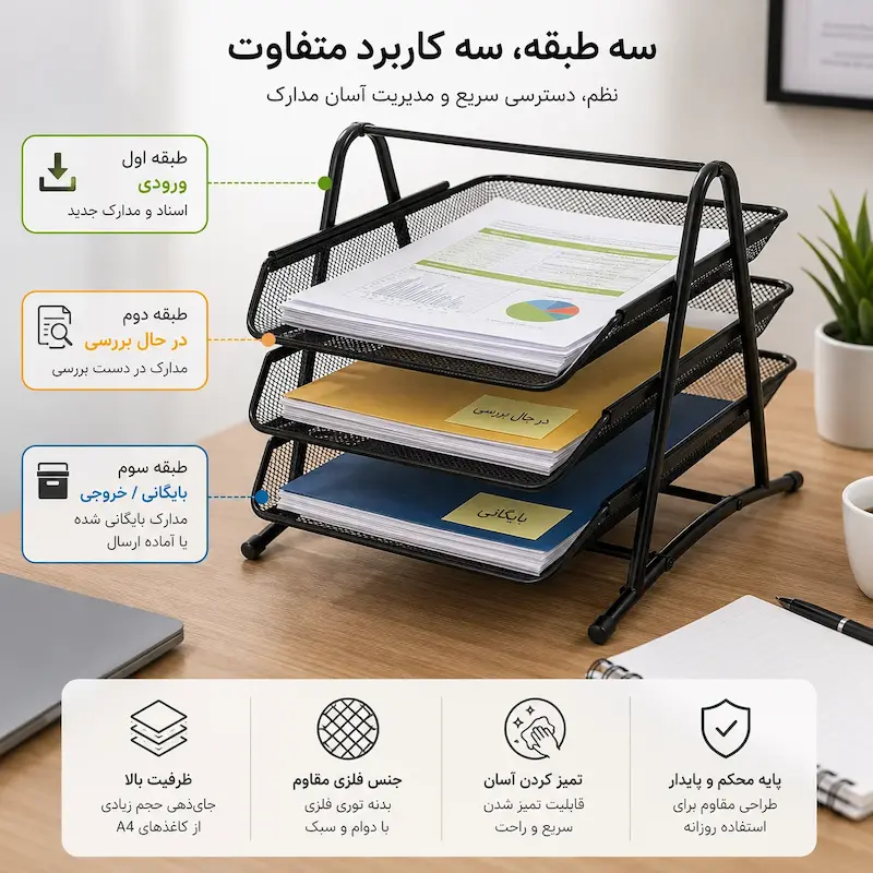 کازیه رومیزی فلزی سه طبقه