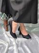 کفش مجلسی زنانه مدل  ساتن خط دار پاشنه دار مشکی