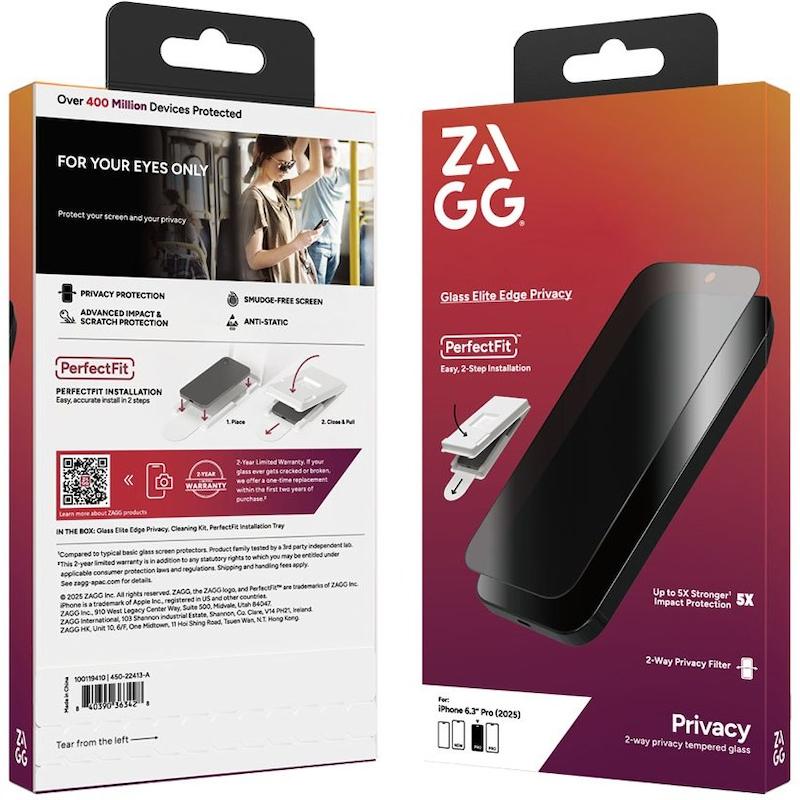 گلس زگ شفاف برای آیفون ۱۷ پرومکس مدل ZAGG Glass Plus Edge Clear iPhone 17 Promax به همراه کیت نصب