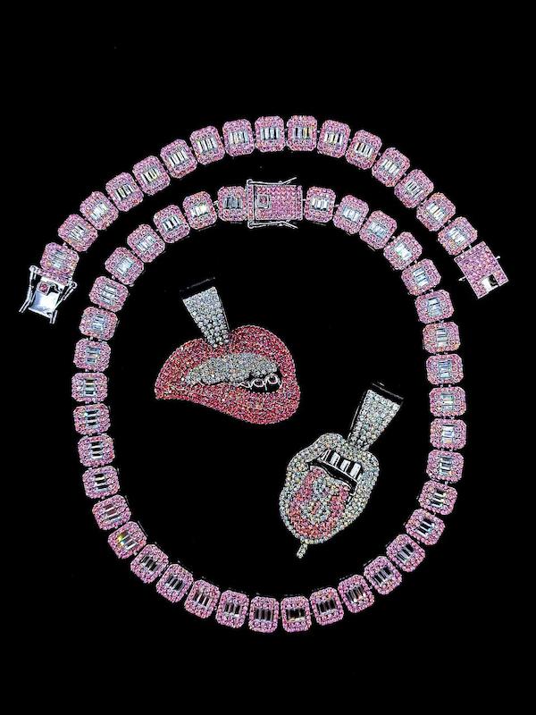 گردنبند تنیسی نگین درشت نقره ای-صورتی مدل pink Paradise