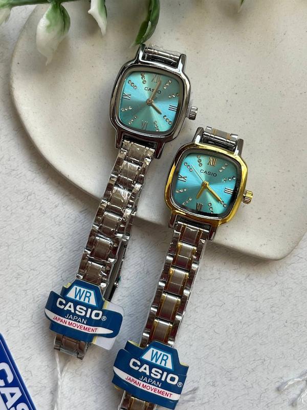 ساعت مچی زنانه کاسیو مربع، کاسیو زنانه مربع، ساعت مچی زنانه casio - نقره‌ای فیروزه ای